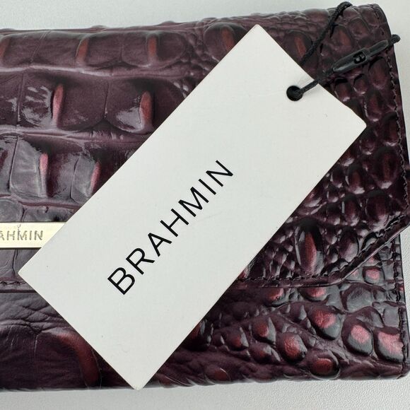 Brahmin Cordelia Trifold Wallet Checkbook in Fig Jam Croc Embossed Leather NEW - Picture 10 of 13
